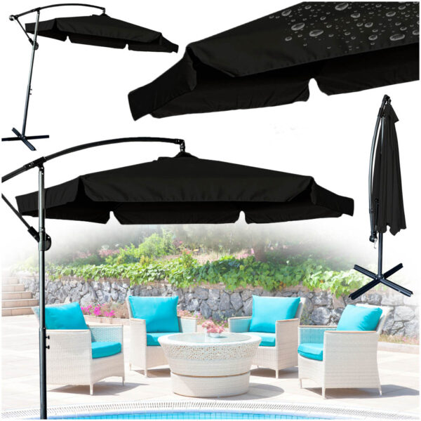 Parasol ogrodowy duży składany z wysięgnikiem 290cm czarny